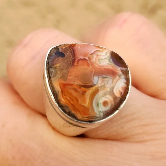 New Men's Crazy Lace Agate 925 Silver Ring. - Picture 2 of 15